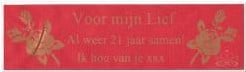 [A-006920] Bedrukt lint Love met rozen Rood met Gouden opdruk 45 mm 50 cm