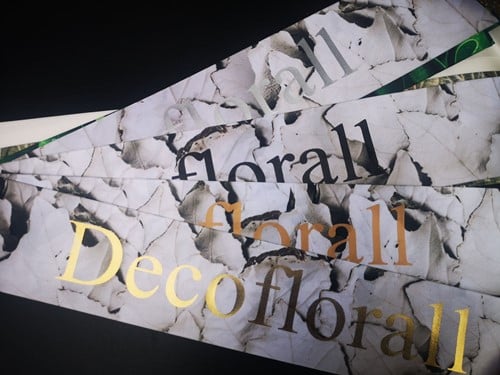 [A-022620] Bedrukt lint Greenleaf Populus Alba met Metallic Gouden opdruk 70 mm 80 cm