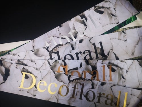 [A-022621] Bedrukt lint Greenleaf Populus Alba met Metallic Zilveren opdruk 70 mm 80 cm