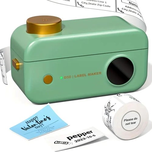 [A-025859] Labelprinter Groene Phomemo D50 Labelmaker 20-24mm incl software met diverse sjablonen / st Print labels vanaf je pc, tablet of telefoon EN Zonder inkt