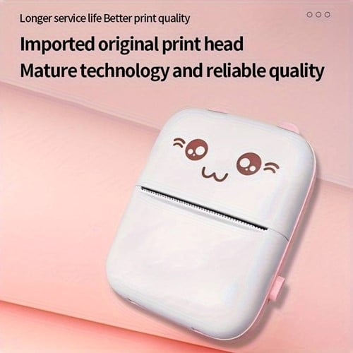 [A-025916] Mini Fotoprinter zwartWit Labelprinter Labelmaker Roze met de oortjes incl software / st 