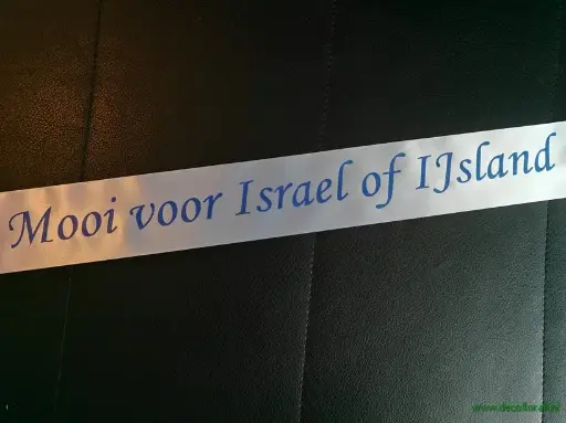 [A-025983] Bedrukt lint Ivory met Blauwe opdruk 70 mm 80cm 