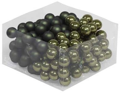 [A-019221] Balletjes op draad 2,5 cm Pinegroen combi doos 144 stuks Kerstballen 2,5 cm