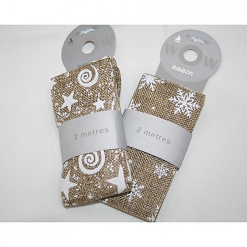 [A-014628] Jute band Winterse opdruk Sterren 60 mm 200 cm