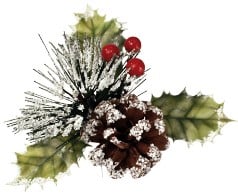 [A-009732] Bijsteker Kerst Toef hulst met sneeuw 7 cm +12 cm stok zak 24 stuks