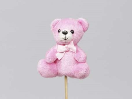 [A-013136] Bijsteker Pluche beertjes Roze 9 cm pak 8 stuks