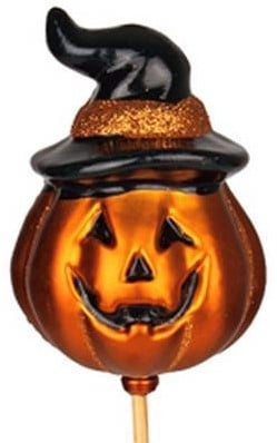 [A-016414] Bijsteker Halloween Pompoen met hoed 9x6 cm +50 cm stok pak 5 stuks