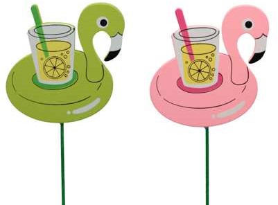 [A-023983] Bijsteker Flamingo Groen Roze 7.5x7 cm pak 12 stuks