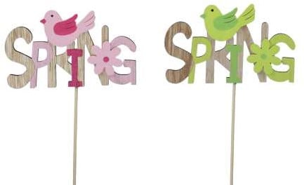[A-023984] Bijsteker Spring met vogeltjes Groen Roze 6x10 cm pak 8 stuks