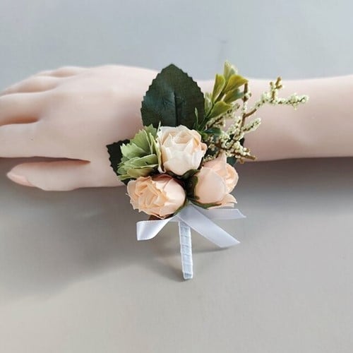 [A-023058] Luxe Corsage Zijden bloemen Champagne H Boutonnière met pinclip