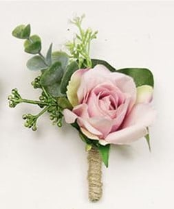 [A-024593] Luxe Corsage Zijden Roos Roze Groen Boutonnière op pinclip met speld passend bij 024593