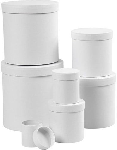 [A-015603] Bloemendoos Rond Wit karton set 7 maten