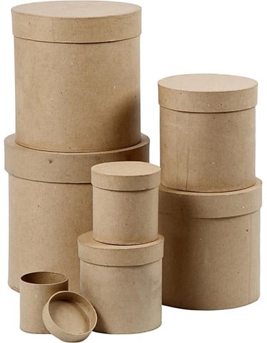 [A-015605] Bloemendoos Rond Bruin papiermaché set 7 maten