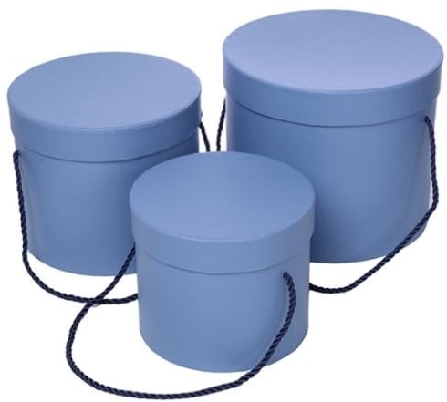[A-025763] Bloemendoos Set van 3 luxe rond Zacht Blauw met hengsel flowerbox cadeau doos