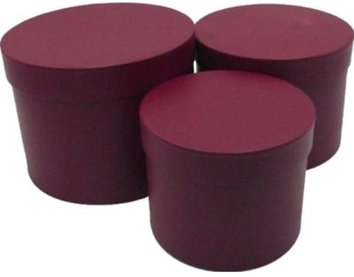 [A-025765] Bloemendoos Set van 3 rond Burgundy Bordeaux rood flowerbox cadeau doos