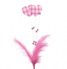 [A-003555] Hart met veer en parels Rose op stok 50 cm per stuk