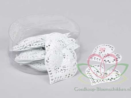 [A-011681] Metalen harten Wit 7x3,5 cm 24 stuks