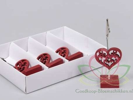 [A-011684] Naamkaarthouder Rood hart 10 cm per 4 stuks