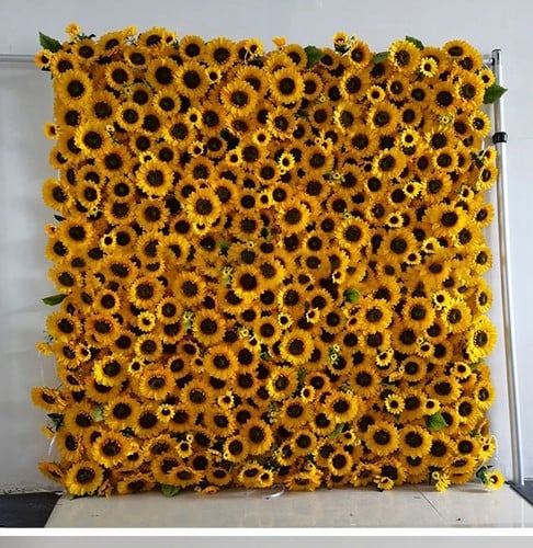 [A-025883] Backdrop Flowerwall stof met Zonnebloemen 100x100 cm