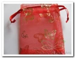 [A-005116] Cadeauzakje giftbag Organza Golden Butterfly Rood 7x9 cm
