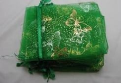 [A-006306] Cadeauzakje giftbag Organza Golden Butterfly Appelgroen 7x9 cm