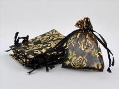 [A-007400] Cadeauzakje giftbag Organza Zwart Goud Roses 7x9 cm