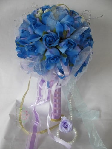 [A-009200] Bruidsboeket Zijdenrozen Luxe 1029 Blauw