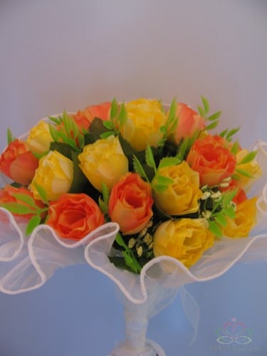 [A-009608] Bruidsboeket Zijden bloemen First 16 Summer Orange 