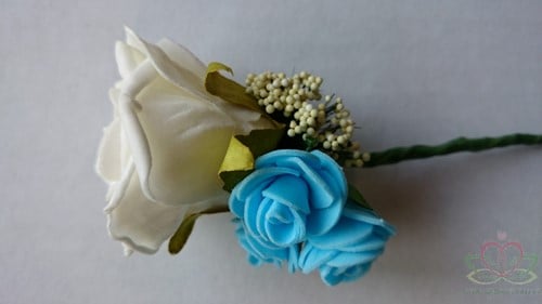 [A-011120] Corsage Roos RoomWit+Turquoise CPR146 Maatwerk