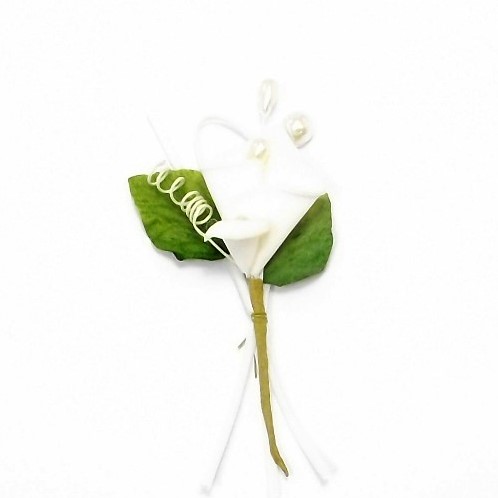 [A-012176] Corsage Bruidegom Double Calla Pearl Ivory foam14cm /st Bruidegomcorsage