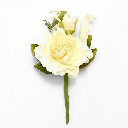 [A-012177] Corsage Bruidegom Large Rose Pearl Ivory 16cm /st Bruidegomcorsage