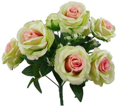 [A-015543] Zijden Roosboeket Cream Pink Open Bush met gips Grote bloem