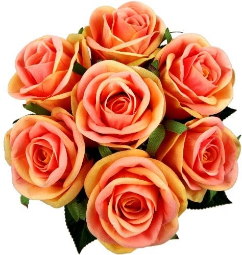 [A-016000] Zijden Roos Perzik Velvet Touch Open 7 stuks Bundel