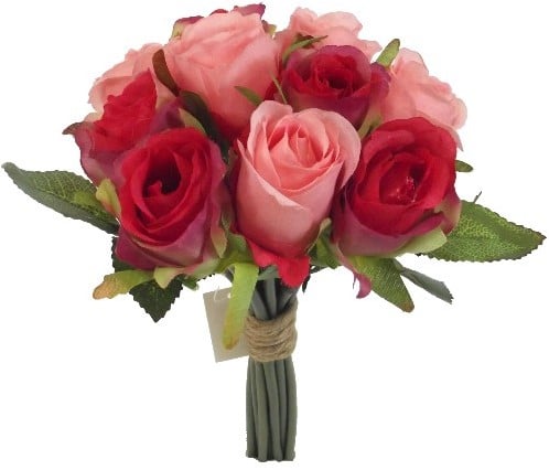 [A-017368] Budget boeket Handgebonden Zijden 26 cm Mixed Roze/Pink Low Budget Boeket Rozen