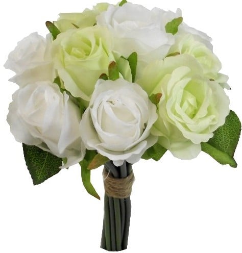 [A-017369] Budget boeket Handgebonden Zijden 26 cm Wit/Groen Low Budget Boeket Rozen