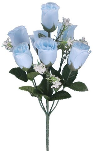 [A-017408] Zijden Roos Babyblauw 8 stuks Bundel met gips