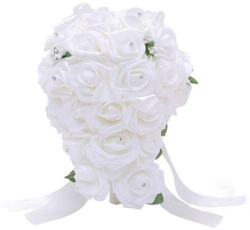 [A-023023] Bruidsboeket DRUPPEL Grote foam Rozen Wit Bruidsboeket Rozen KANT EN klaar