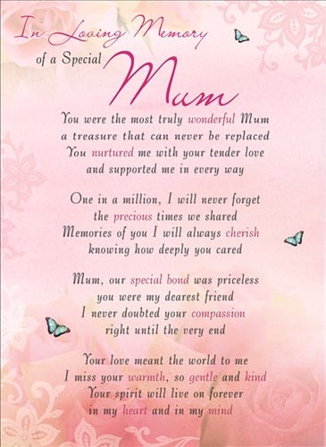 [A-023621] Rouwkaart herdenkingskaart ILM of a Special Mum 16.5 x 12 cm 