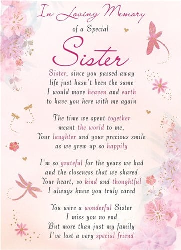 [A-023624] Rouwkaart herdenkingskaart ILM of a Special Sister 16.5 x 12 cm 