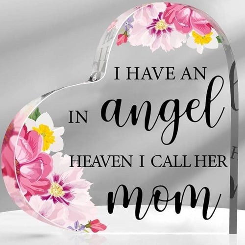 [A-025888] Hart van Epoxy met Bloem I have an Angel in Heaven I call her Mom 10*1 cm Persoonlijk aandenken