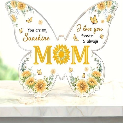[A-025891] Vlinder van Epoxy met Bloem en Vlinders You are my Sunshine Mom 10*1 cm 
