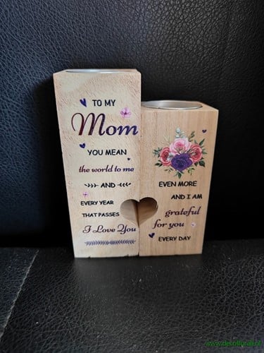 [A-025974] Houten duo open hartje Mom you mean the world voor waxine of kleine ledkaarsen