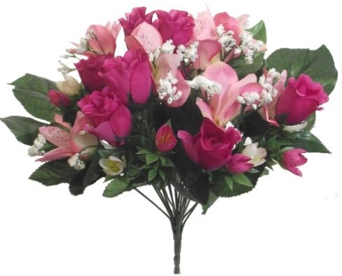 [A-016037] Rouwboeket Zijden Roos Beauty Rosebud met Alstroemeria 38 cm