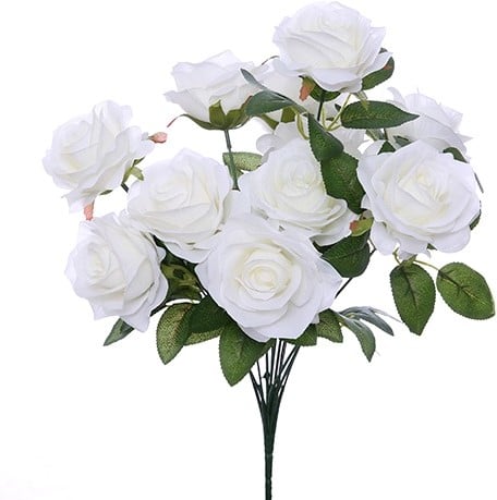 [A-024046] Boeket Zijden Roos Wit/Ivory Large Open Bush 42 cm