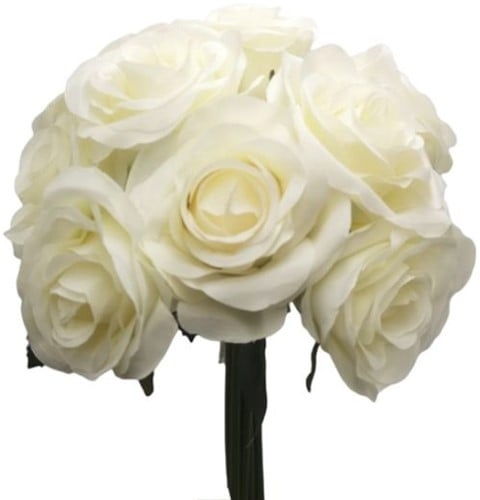 [A-025781] Low Budget Handgebonden Boeket Zijden Roos Ivory ca. 8–9 stuks