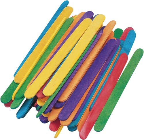 [A-012393] IJsstokjes knutselhoutjes gekleurd 110x11 mm ca. 72 stuks
