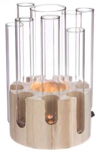 [A-022601] Decoratief Wood Base met Reageerbuis 12x20 cm met LED