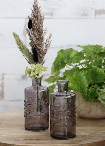 [A-022826] Gekleurd Glazen Flesje Porto Grijs Ø7,5 cm H14,5 cm per stuk