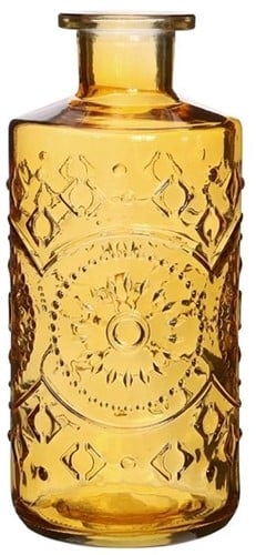 [A-023433] Gekleurde Glazen Fles Berlin Oker ook geschikt als olielamp Ø9 cm H21 cm per stuk