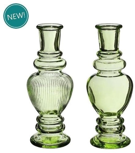 [A-024074] Gekleurd Glazen Flesje Venice Vaasje Kandelaar Soft Groen Ø5,7 cm H15,5 cm per stuk
